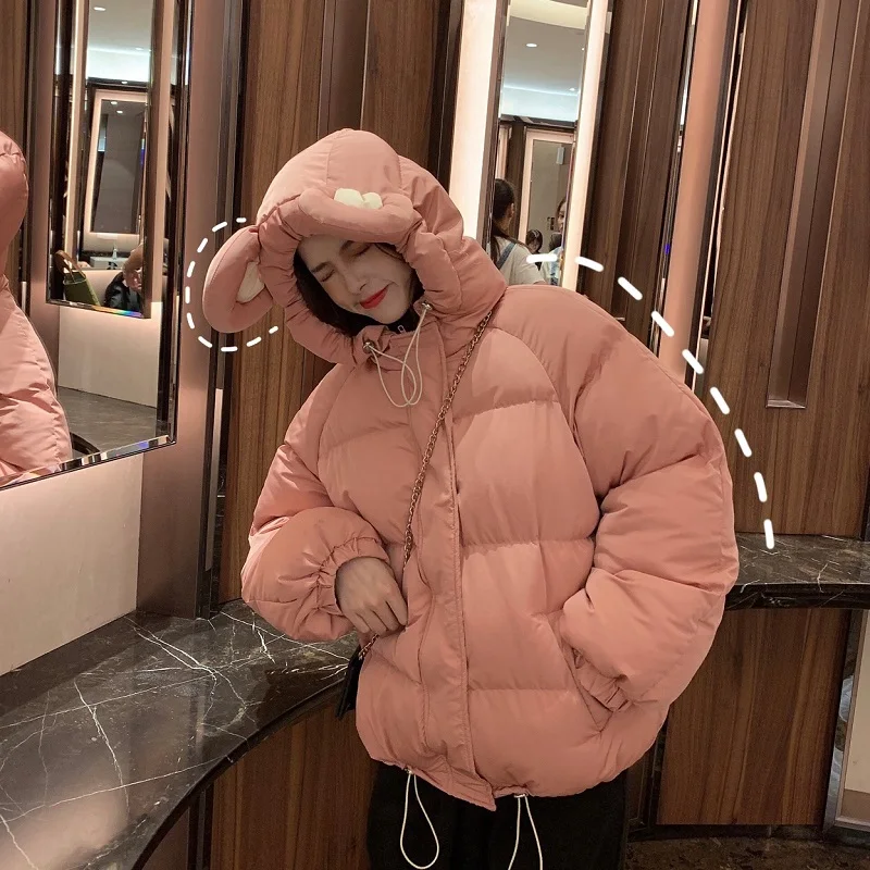 Mooirue, зимняя теплая парка, пальто, милое, с капюшоном, Harajuku, уличная одежда, куртки, черный, розовый, с хлопковой подкладкой, утепленная верхняя одежда