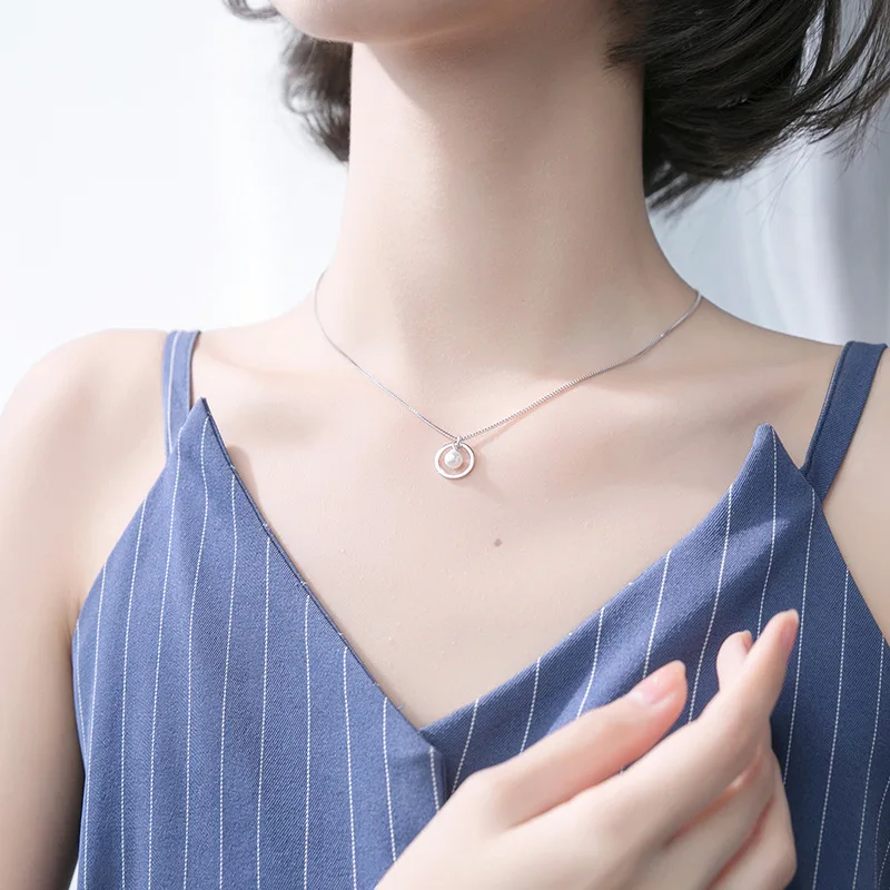 

S925 Silver Necklace Women's Korean-style Fashion Circle Shell Pearls Synthesis Pearl Necklace Elegant Choker Women's D3319