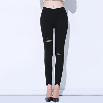

Ripped Jeans Women Summer Black Gothic Blue Elastic Skinny Fitness Basic Trousers Casual Pants High Waist Fashion Gothic 2020