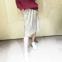 Женская плиссированная юбка, новинка, модный металлический блеск, с блестками, эластичная талия, Jupe Femme