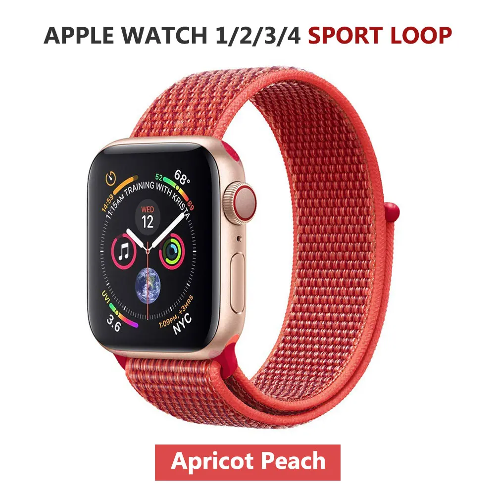 Спортивная петля нейлоновый ремешок для Apple Watch серии 5 40 мм 44 мм серия 4, браслет ремень нейлоновый тканый наручный ремешок для iWatch 38 42 - Цвет ремешка: Apricot-Peach.