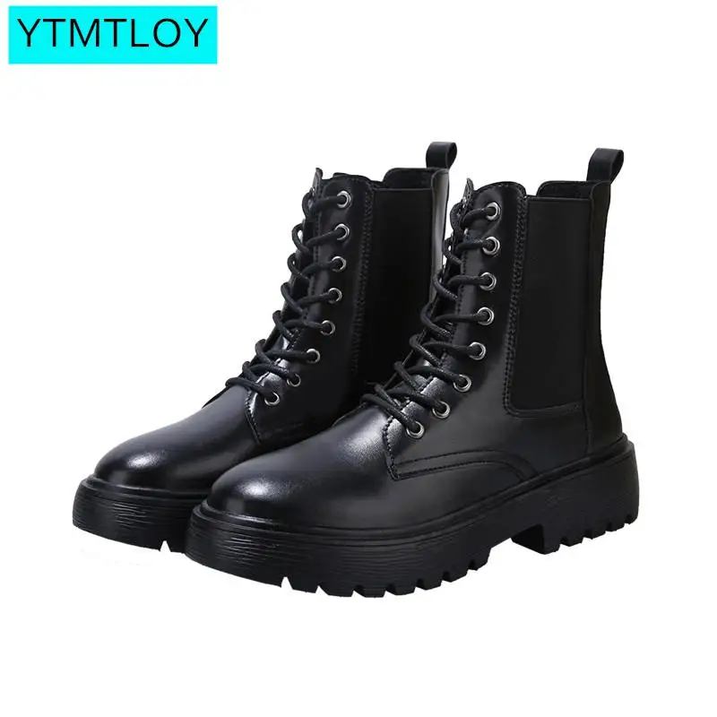 

2019 New Winter Motorcycle Boots Women British Style Ankle Boots Gothic Punk Low Heel ankle Boot Women Shoe Black Platform Boot