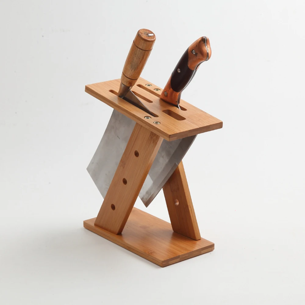 

High Quality Z-shape Bamboo Knife Block Creative Knife Rack Shelf Organize For Home Restaurant Kitchen