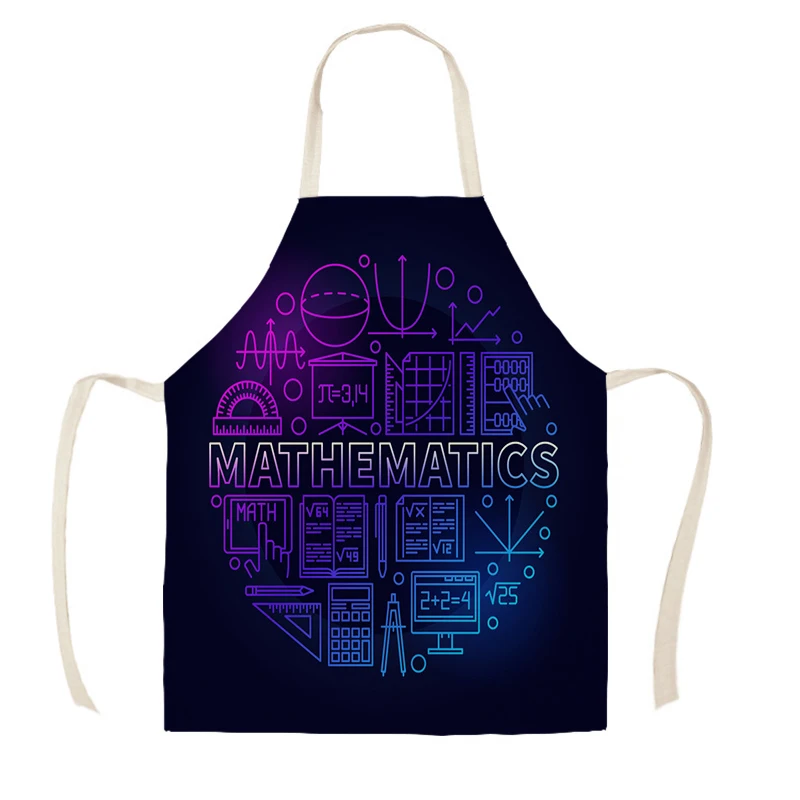 1Pc Kitchen Apron Personality Mathematical Chemistry Formula Printed Sleeveless Linen Aprons Women Home Cleaning Tools WQ1070