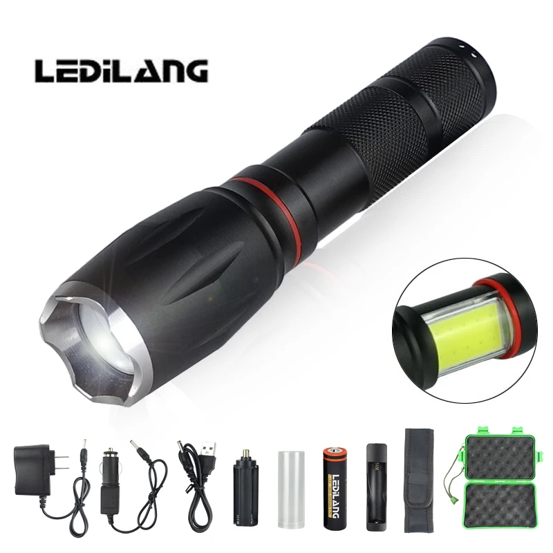

Lediland T6 Led flashlight torch 1000LM COB Multifunction lantern flashlight tail magnet For Riding light 18650 flashlight