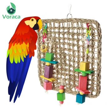 

Parrot Climbing Net Bite Toy Bite Parrot Toys Woven Seagrass Biting Play Hanging Hemp Rope Swing Ladder Chew Colorful Foraging