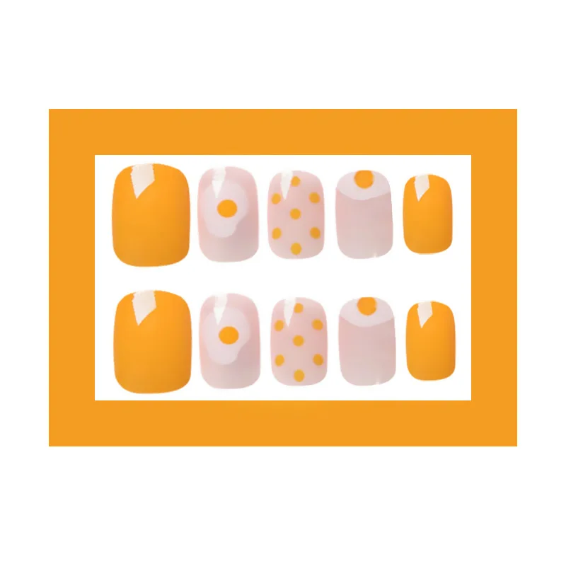 Nusx Mango Yellow Pure Color Poached Egg Cartoon Pattern False Nails Cute Summer Fake Nails Lady 3