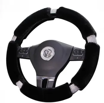 

Winter Plush Steering Wheel Cover Fluffy Warm With Crystal Bling Bling Rhinestones For Girls Lady Universal Fit 38cm