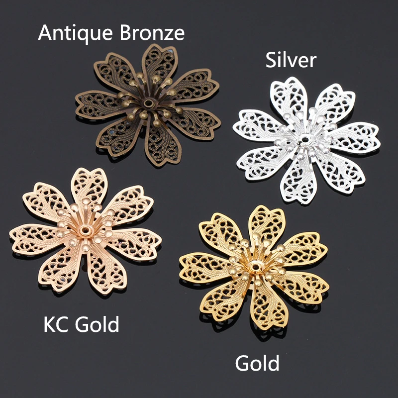 10pcs 28mm Metal Flower Beads Cap Silver Gold Color Filigree Flower Base Bead Cap Charms for Jewelry Making Craft Components DIY 10pcs 28mm Metal Flower Beads Cap Silver Gold Color Filigree Flower Base Bead Cap Charms for Jewelry Making Craft Components DIY
