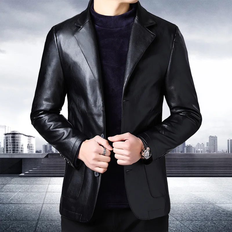 Осень костюм кожаная куртка бизнес мода мужская куртка мужская ...