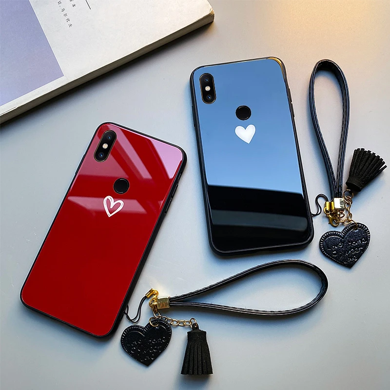 Чехол-накладка для VIVO Y95 Y91 Y91C Y93 Y90 Y97 с ремешком красного черного цвета сердцем из