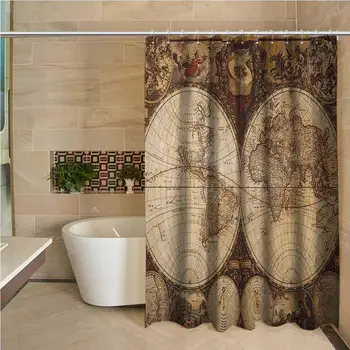 

World Map Waterproof and colorful shower curtain Old World Map Drawn in 1720s Nostalgic Style Art Historical Atlas Vintage