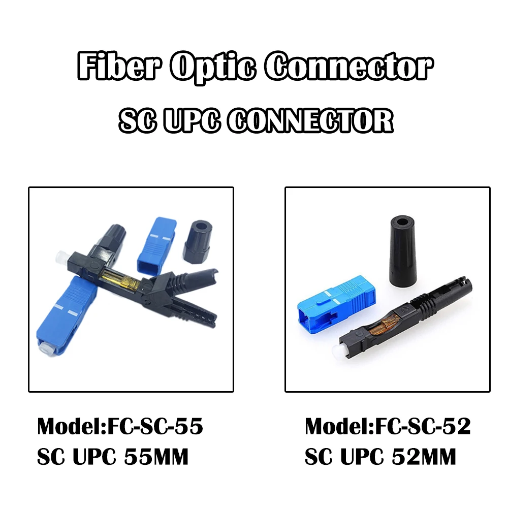 200 Pieces/lot SC UPC Fiber Optical Connector 55mm/52mm SM Single Mode FTTH Fast Connector Fiber Tool
