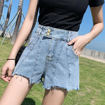 

Jeans For Women Summer Irregular High Waist Plus Size Loose Button Fly Softener Blue Black Denim Shorts 5xl