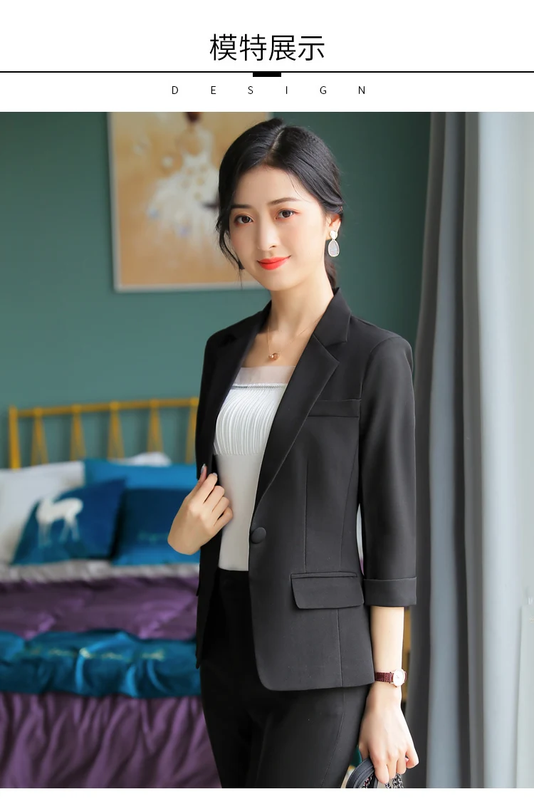 Мода леди OL bedrijf herfst pak lente nieuwe mode slim afslanken kleine pak casual broek twee-stuk бизнес pak