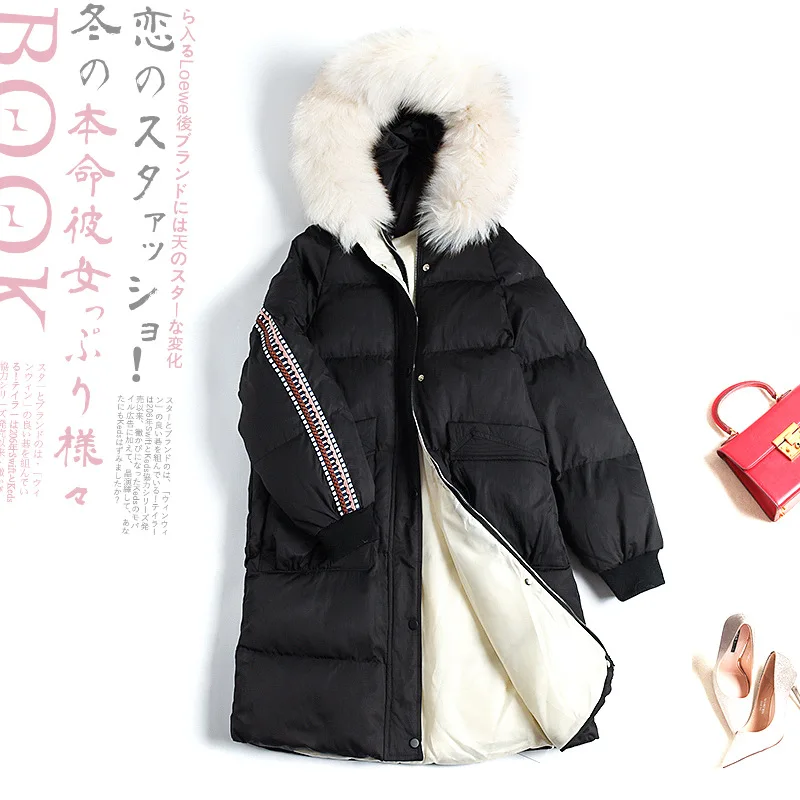 

2019 Winter New Style Long Sleeve Solid Color Mid-length Hooded Large Fur Collar Cotton-padded Clothes Cotton Coat 2466