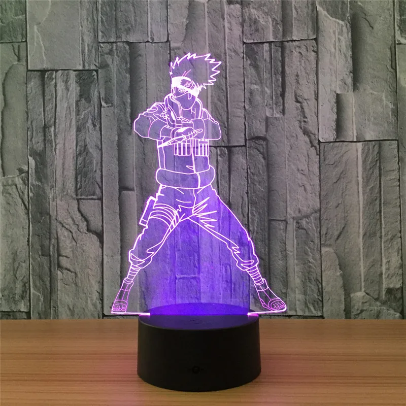 3D светодиодный ночной Светильник Аниме Наруто Саске фигурка 7 цветов Сенсорная Оптическая иллюзия настольная лампа украшение дома модель