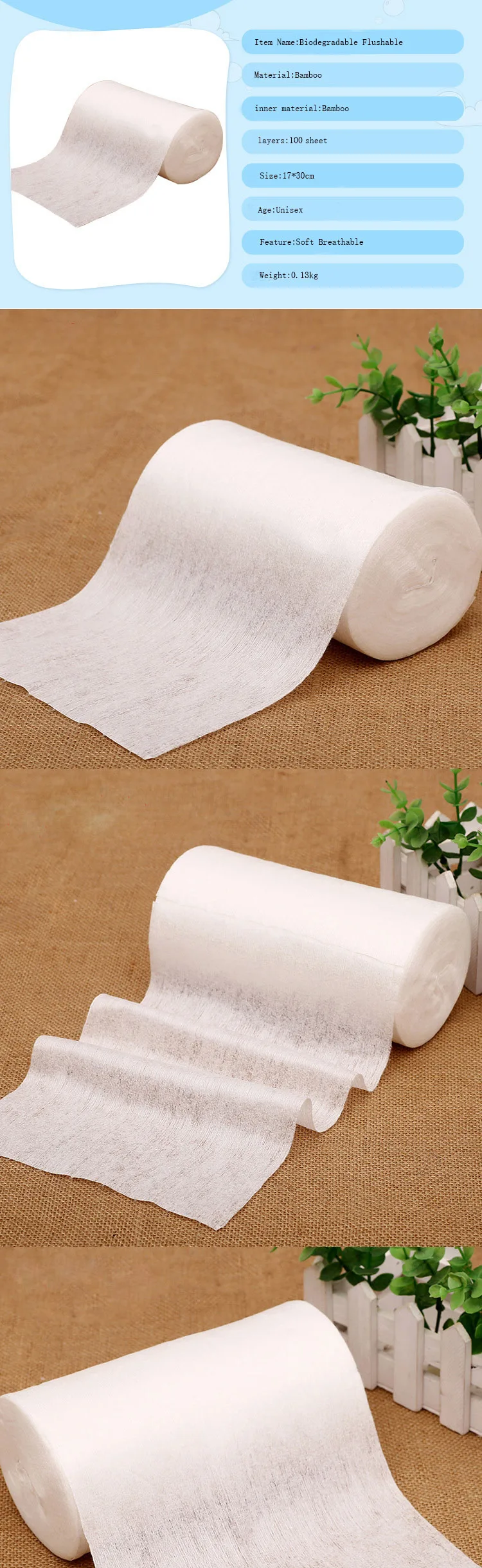 Biodegradable Flushable Nappy Liners Flushable Viscose Liner for Baby 40 Grammes per Square Metre