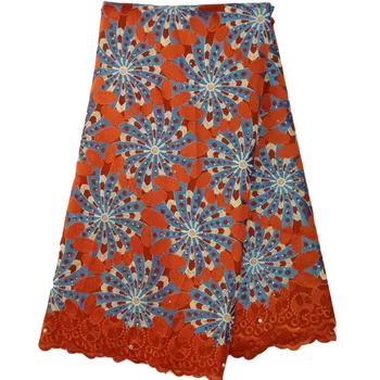 

5yards/pc High quality orange color African voile lace fabric with wonderful embroidery new Swiss lace fabric for dress CLM011