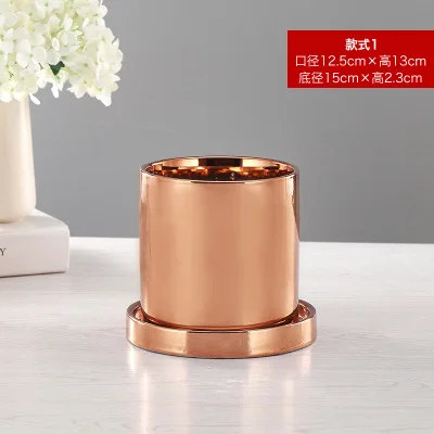 13X13CM WITH TRAY Nordic Brass Metal Planter Gilt Vase Gold Vases Home Decoration Accessories Modern Wedding Flower Vase Dropshipping - Цвет: 13X13CM WITH TRAY