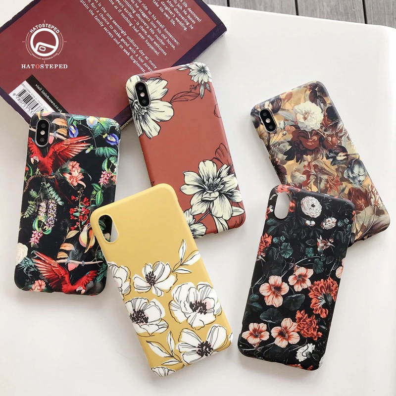 

Retro Colorful Flowers Phone Case For iphone XR XS Max X 6 6S 7 8 Plus 11 11Pro Max Leaf Matte Soft Art floral Back Cover