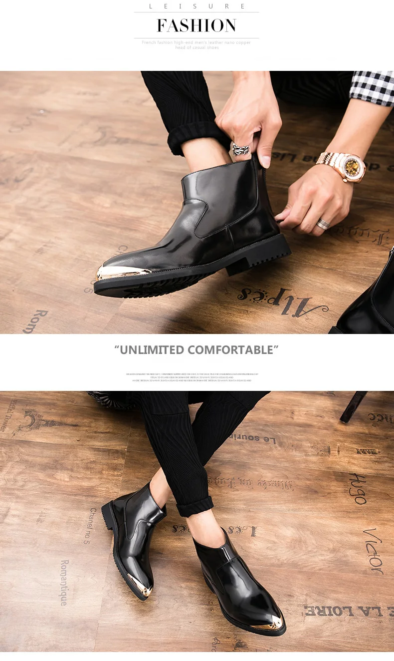 Luxury Brand Men's Chelsea Boots Winter Pointed Men Ankle Boots Fashion Waterproof Leather Flat Boots Casual Shoes Botas Hombre