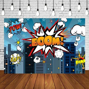 

boom superman Skyscraper night city kids birthday party backdrop baby boy baby shower photo background table wall Decor SM-639