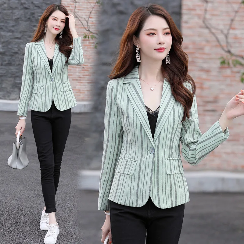 

Korean-style Slim Fit Suit Jacket Women's 2020 Spring And Autumn New Style Slimming Stripes Short Casual CHIC Wind Suit