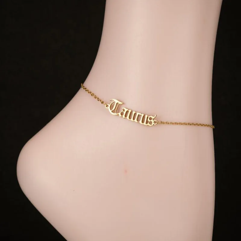 Punk Initial Letter Anklets Classic Star Zodiac Ankle Bracelet Stainless Steel 12 Constellation Virgo Taurus Aries Foot Jewelry