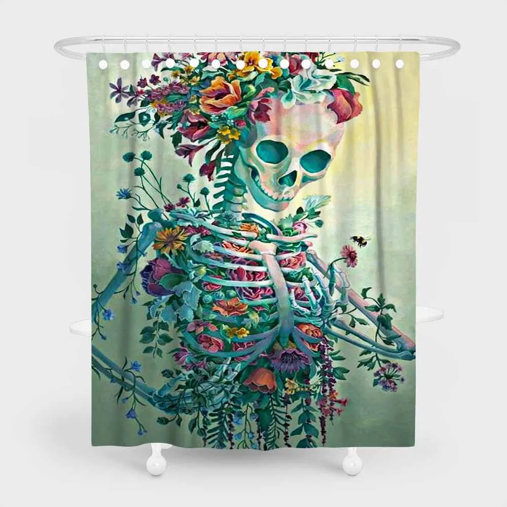 Sugar Skull Bath Curtains Gothic Skeleton 3d Print Waterproof