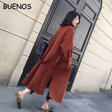 BUENOS Новинка шерстяное пальто женское утолщенное с длинным рукавом средней длины с отложным воротником открытый передний пояс для парки пальто для женщин