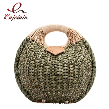 

High Quality Round Handmade Straw Casual Women Vacation Purses and Handbags Vacation Shopping Tote Bag Female Designer Bag Bolsa