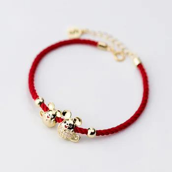 

La Monada 925 Sterling Silver Cute Mouse Rat Classic Red Rope Bracelet Zodiac Red Line Thread String Jewelry Bracelets For Women
