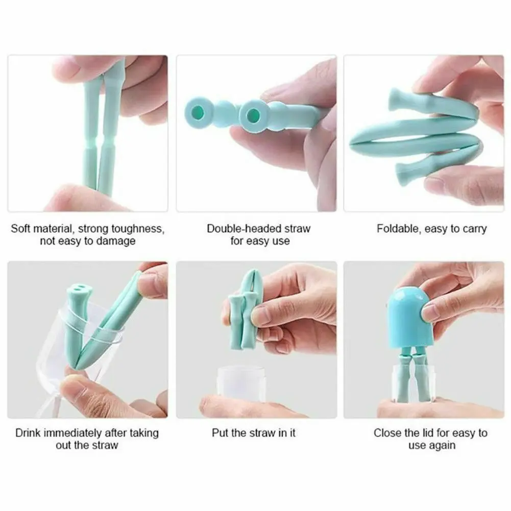 Reusable Folding Silicone Drinking Straw With Cleaner Brush Can Kit Tools Goodis Carrying Case Travel Home Bottle Cup Straws