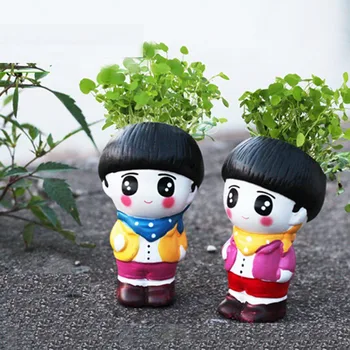 

New DIY Plant Ceramic Crafts Grass Head Doll Creative Gifts Fleshy Small Flower Pot Office Decoration