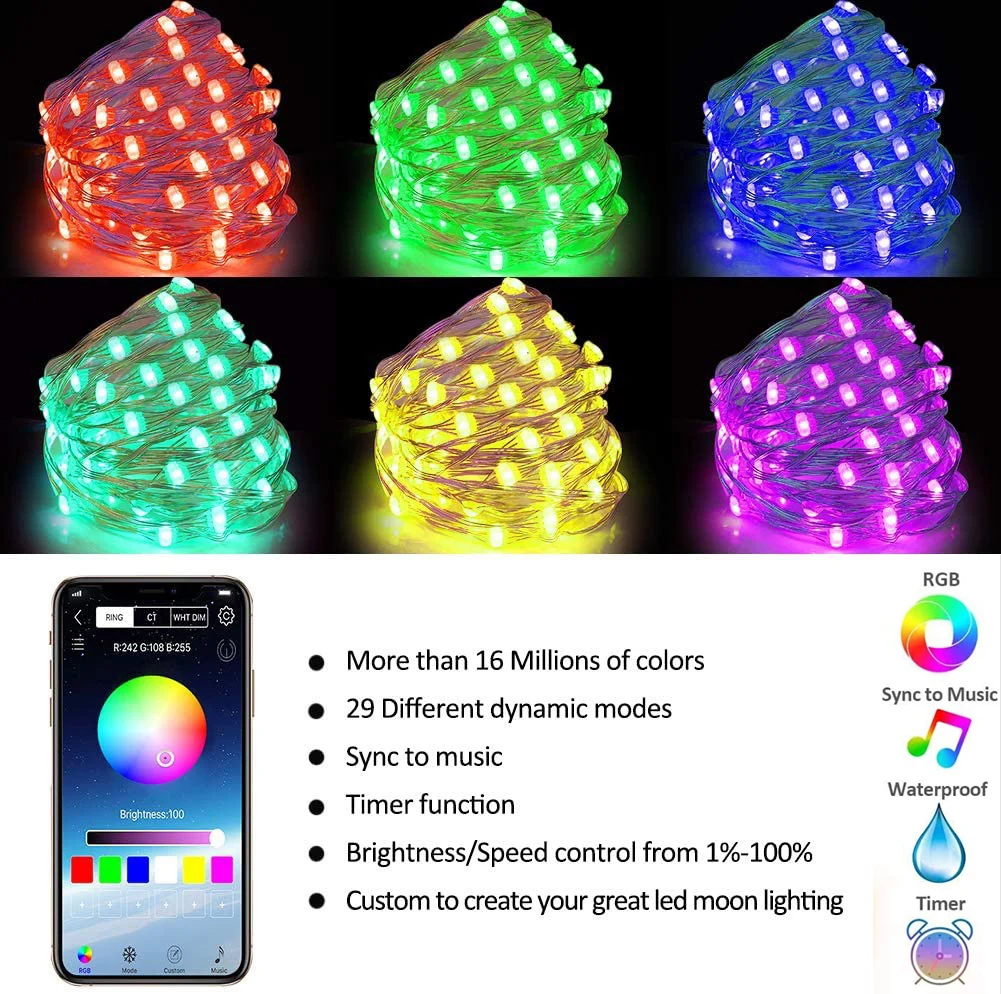 

СВЕТОДИОДНАЯ Гирлянда для рождественской елки, декоративная светодиодная гирлянда с дистанционным управлением и приложениями, Прямая поставка, водонепроницаемая гирлянда для спальни, 50 м