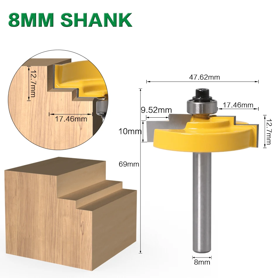 8mm shank 1PC8mm хвостовик 12 мм хвостовик фоторамка ступенчатый Rabbet формовочный фрезерный бит C3 карбид наконечник дереворежущий инструмент Деревообработка - Длина режущей кромки: 8mm shank