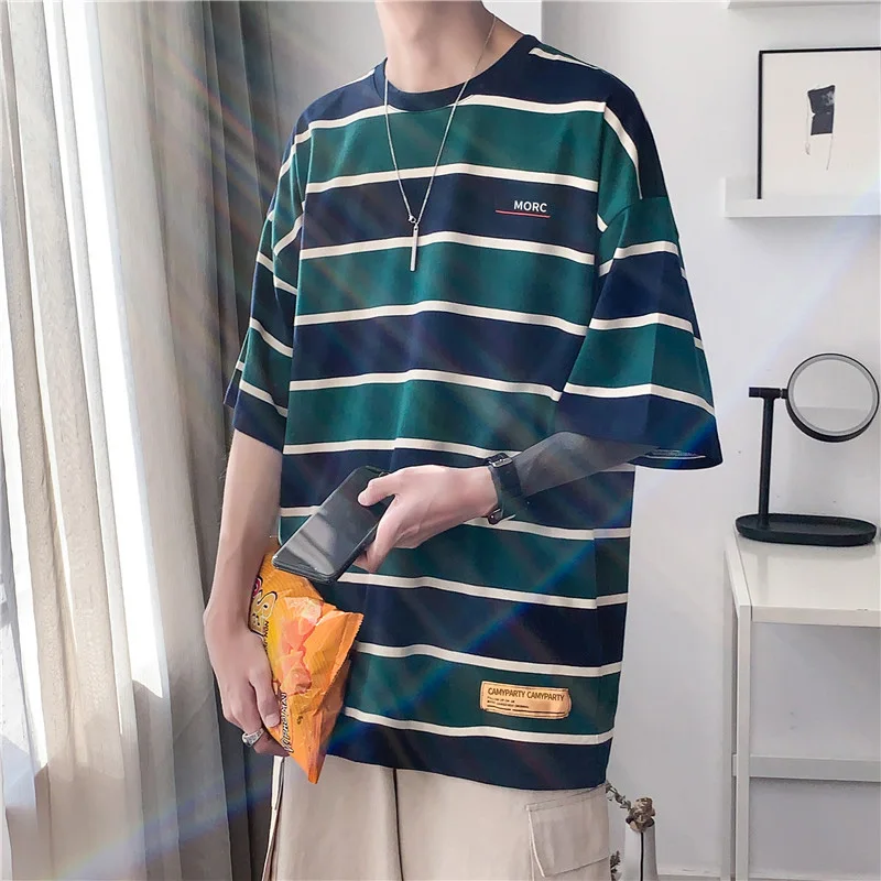 Retro Striped T Shirt Half sleeved Men 