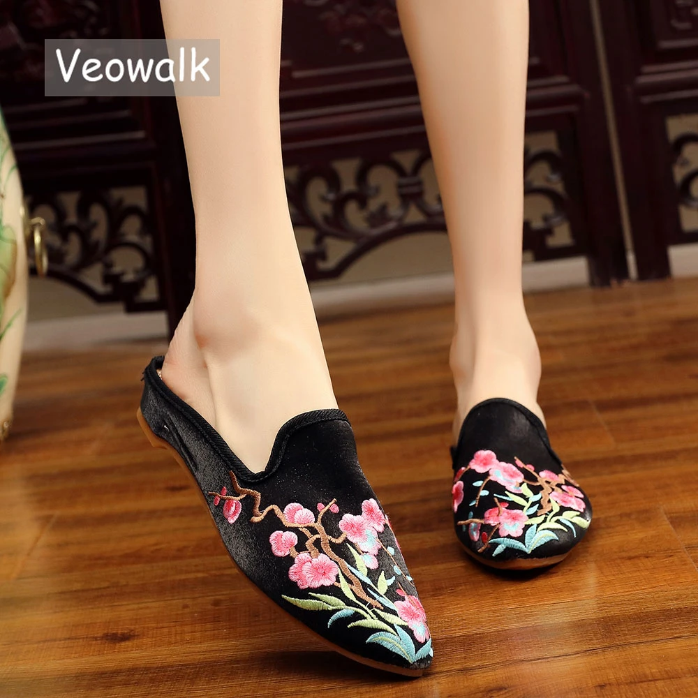 evolutie Berg Vesuvius Herkenning Veowalk Chinese Geborduurde Vrouwen Zijde Katoen Sluiten Puntschoen  Muilezels Slippers Zomer Herfst Vintage Dames Slip Op Platte  Schoenen|Slippers| - AliExpress