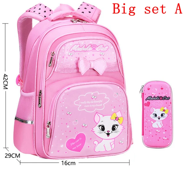 Waterproof Children School Bags Cartoon Cute Princess Backpacks Orthopedic Kids Book Bags for Teenage Girls Schoolbags Mochila Big set A