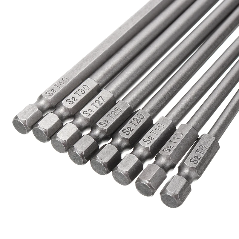 8 шт. отвертка Torx Набор бит Шестигранная безопасная магнитная головка 1/" Шестигранная отвертка Биты длиной 100 мм T8/T10/T15/T20/T25/T27/T30/T40
