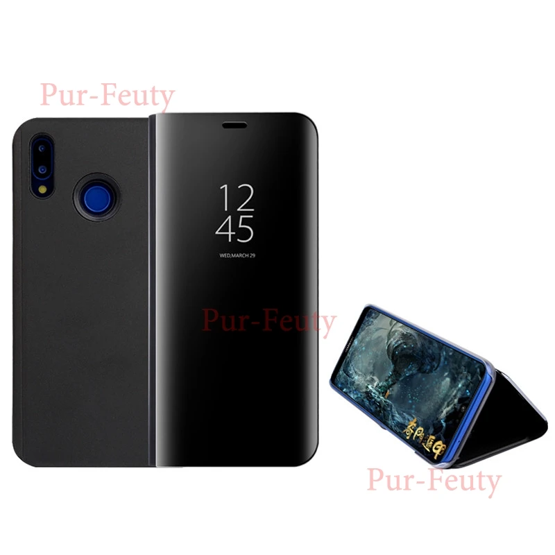 black Чехол для huawei Y9 Y5 Y6 Prime Y7 Pro DUB LX1 зеркальная Кожаная подставка роскошный откидной Чехол для Huavei Huawe Huawey Y 5 6 7 9 - Цвет: black