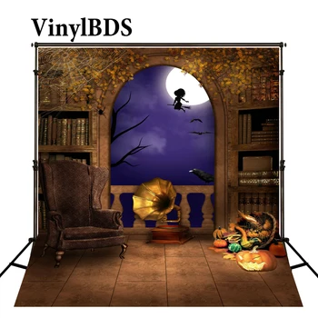 

VinylBDS Backdrops For Photography Gramophone Pumpkin Bookshelf Halloween Backdrop Photographic Background Wsj-021