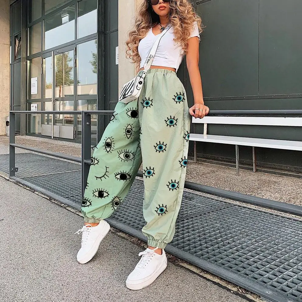 Super Cute Green Eyes Print Sweatpants 