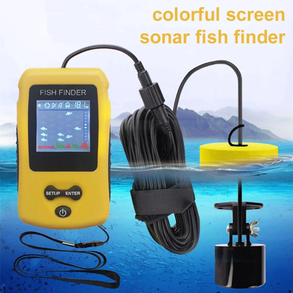 Handheld Wired Fish Depth Finder Ice Kayak Fishfinder Shore Boat Fishing Fish Detector Device with Sonar Sensor Transducer and LCD Display Gear Fish Depth Finder RICANK Portable Fish Finder 