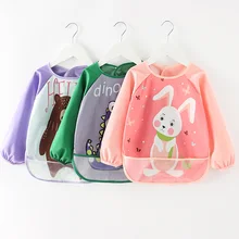 Милые Мультяшные детские нагрудники, водонепроницаемый детский нагрудник с карманом, детский передник с длинными рукавами