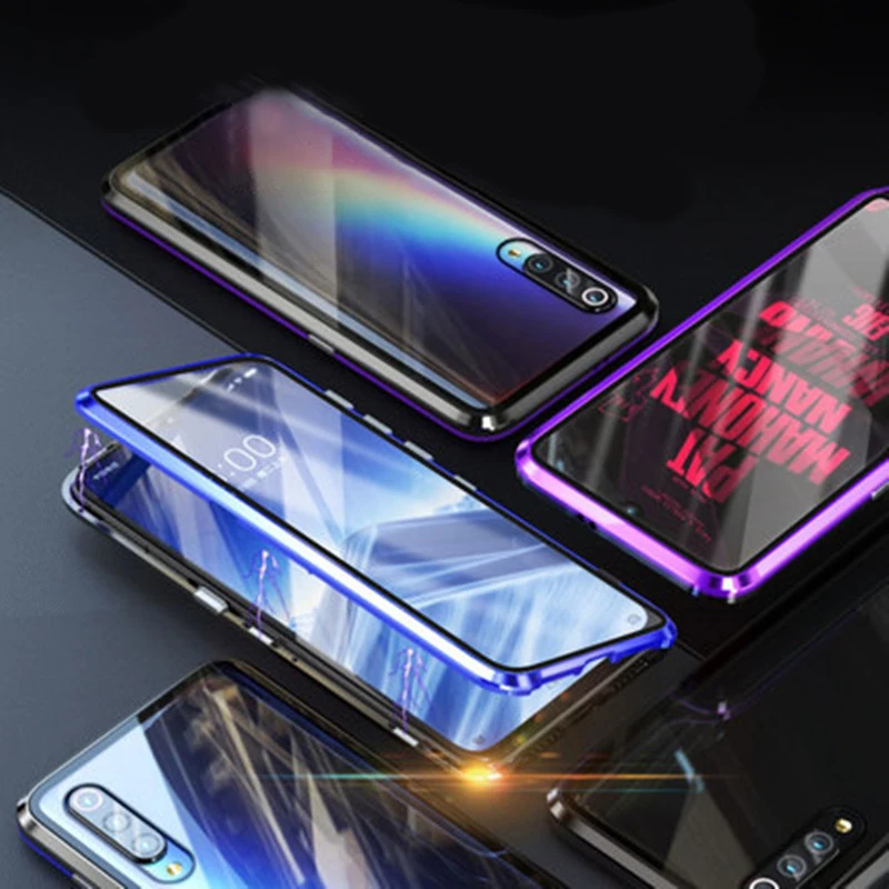 Double Sided Metal Glass Case For Redmi Note7 7pro Tempered glass 360° Adsorption Magnetic Flip Cases for Xiomi Note 7 pro cover 6