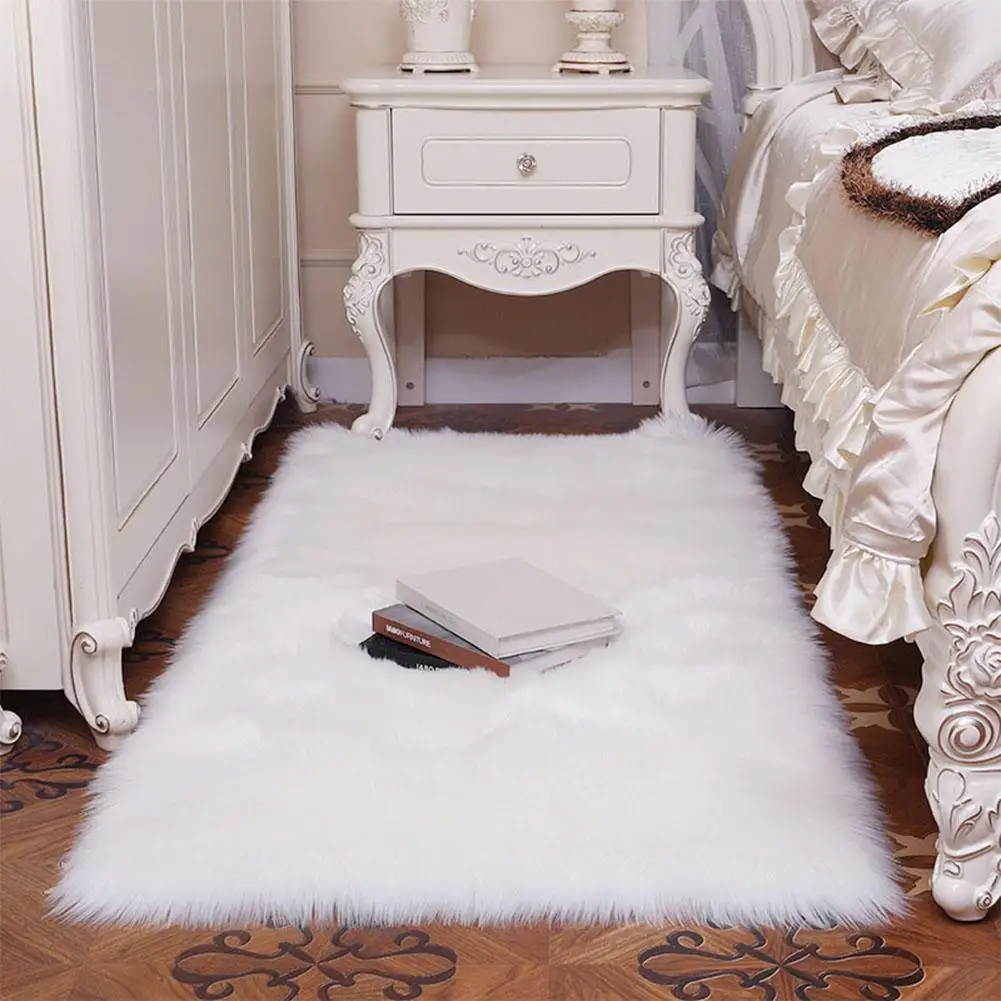 

1pcs Fluffy Floor Mat Artificial Rug Chair Cover Bedroom Mat Artificial Wool Warm Washable Carpet Seat Home Decor Mat