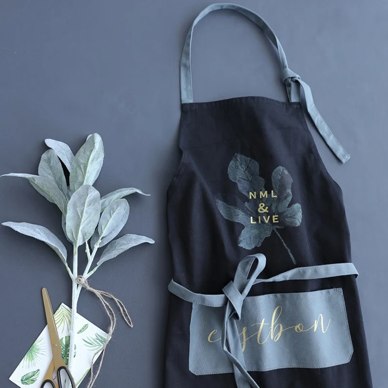 Nordic Wind Cotton Apron Coffee Shops and Restaurant Work Apron Kitchen Cooking Baking Aprons for Woman Man Bib