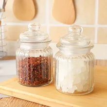 Кухонный стеклянный горшок с вертикальной полосой для приправ, стеклянный чайный горшок, стеклянная бутылка для варенья, горшок для хранения